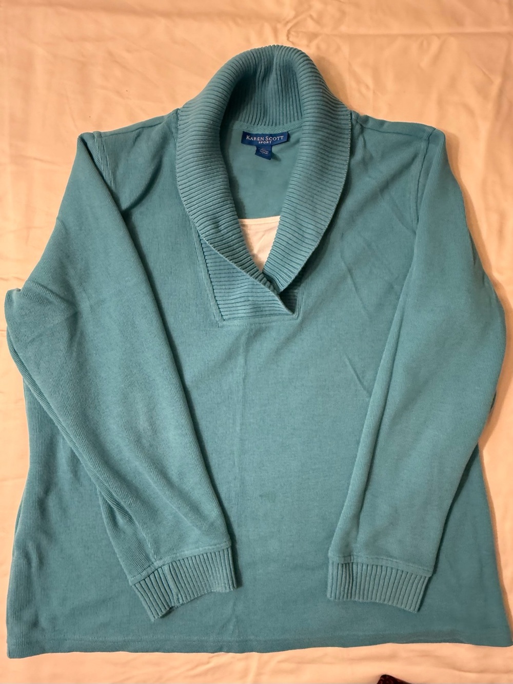 Karen Scott Teal Cowl-Neck Pullover Sweater